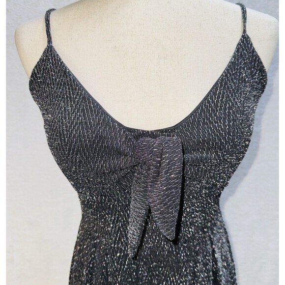 Papaya Black Glitter Goth Metallic Stretch Spaghetti Strap Mini Dress Small‎ - Picture 2 of 3